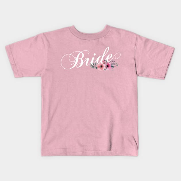 Simple and Elegant Bride Floral Calligraphy Kids T-Shirt by Jasmine Anderson